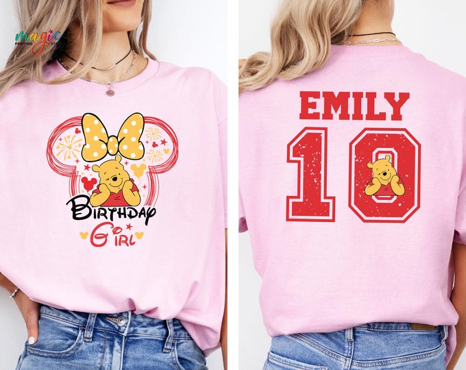 Custom Disney Birthday Girl Shirt, Personalized Age Number Shirt, Minnie Birthday Girl Tshirt, Party Gift for Her