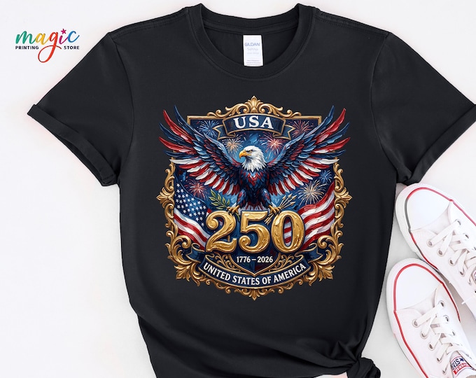 250th Anniversary USA Shirt, Patriotic American Eagle Tshirt, 1776 2026 Freedom Flag Outfit, Independence Day Tee