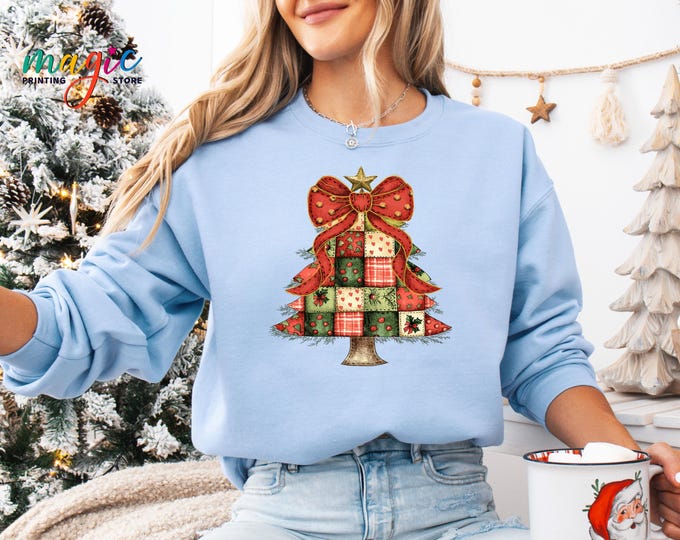 Coquette Bow Christmas Tree Sweatshirt: Holiday Sweater, Xmas Presents Sweatshirt