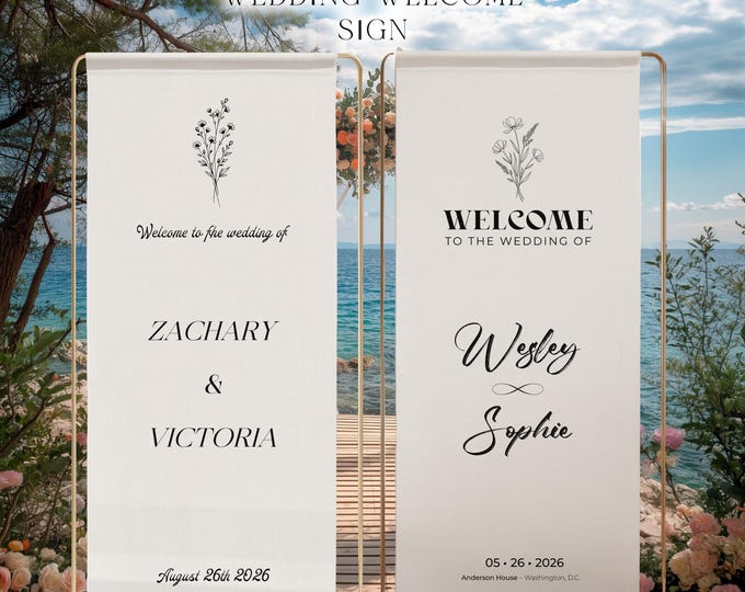 Personalized Fabric Wedding Welcome Banner & Signs, Engagement Party Sign, Rustic Outdoor Ceremony Decor