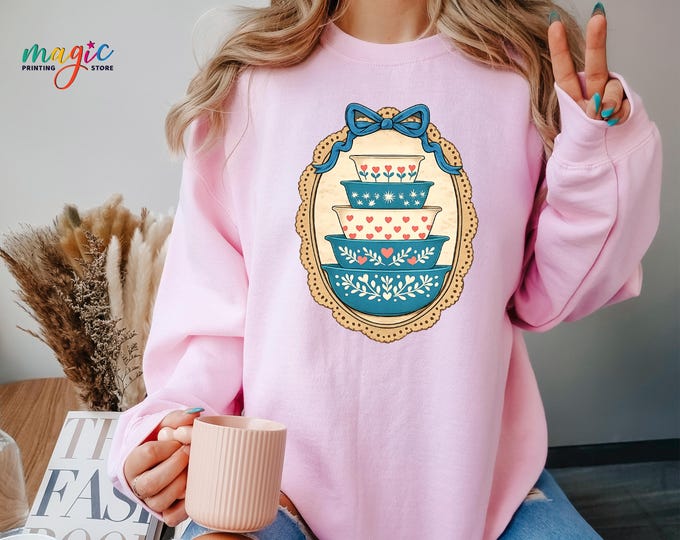 Vintage Stacking Bowls Sweatshirt, Retro Baking Lover Hoodie, Funny Baker Sweater,  Baking Gift for Mom