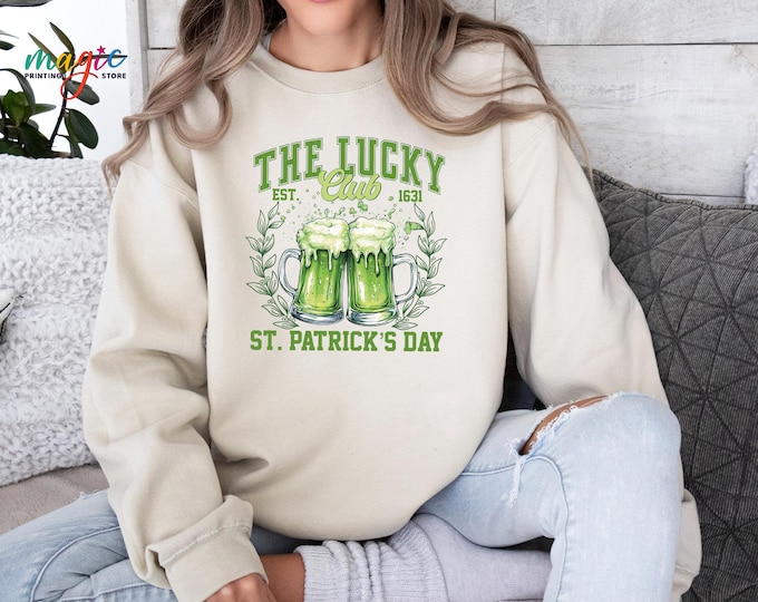Drinking Team St Patricks Day Sweatshirt, Green Beer Mug Sweater, St Paddys Day Pub Hoodie,Lucky Charm Gift
