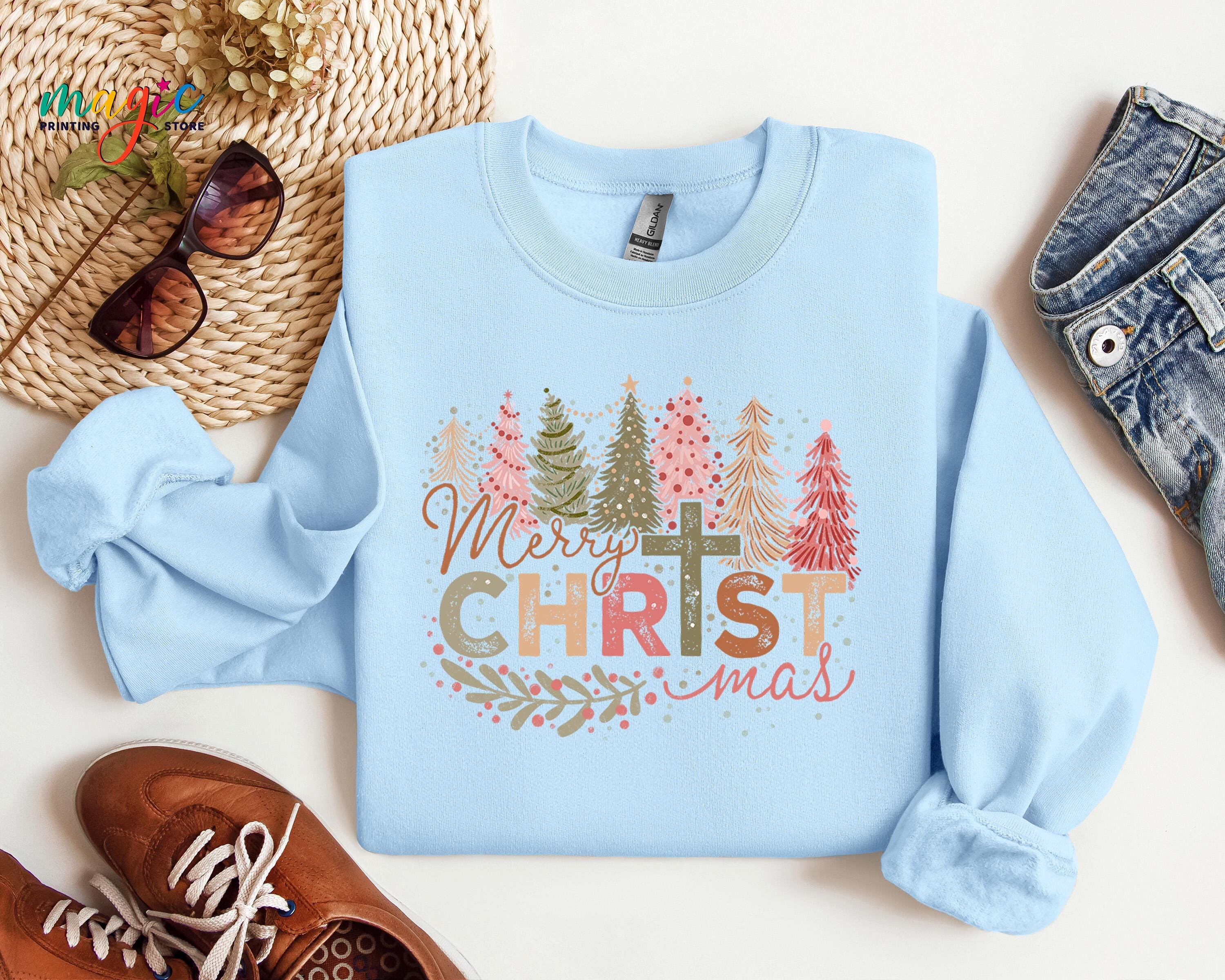 Christian Christmas Sweatshirt Rustic Merry Christmas Sweater Western Winter Hoodie Christmas Tree Farm Sweater Jesus Lover Sweatshirt