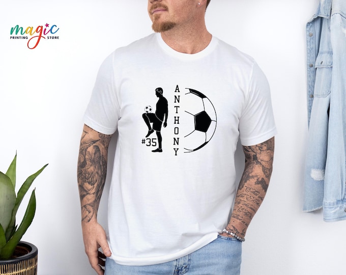 Custom Soccer Player Shirt, Personalized Soccer Ball, Game Day Tshirt, Sports Lover Gifts Men