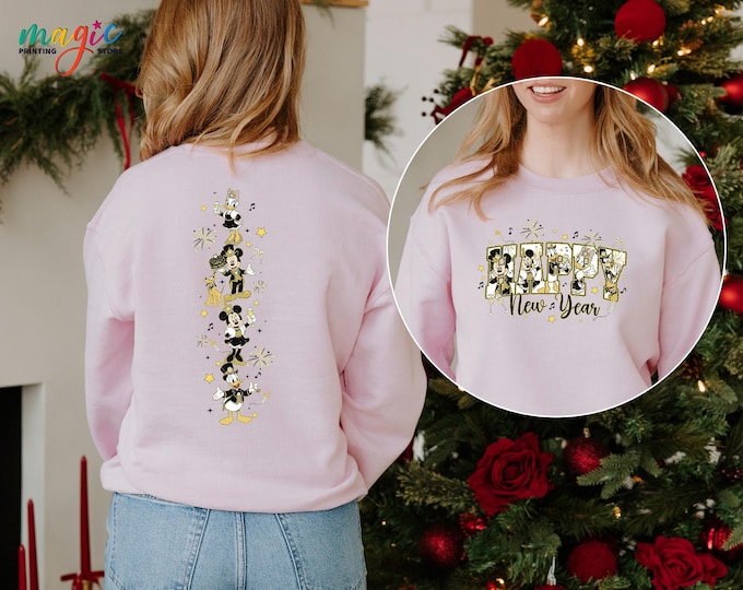 Disneyland Happy New Year Sweatshirt, Disneyworld Christmas Hoodie, Disney Family Xmas  Gift