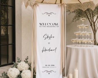 Personalized Wedding Fabric Welcome Sign, Custom Fabric Banner with Names for Reception, Wedding Decor