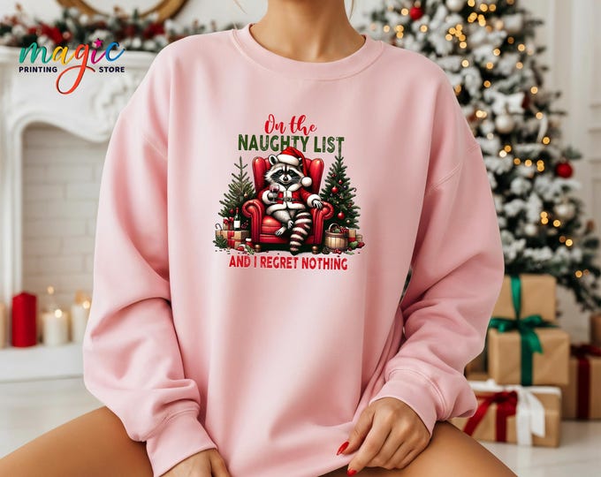 Naughty List Raccoon Christmas Sweatshirt, Team Naughty Hoodie, Funny Holiday Sweater, Santa Shirt