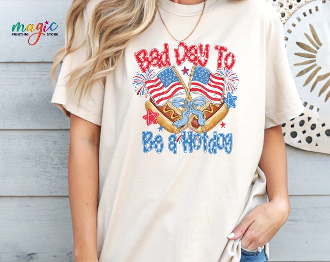 Bad Day To Be a Hotdog American Flag Shirt, Funny Patriotic BBQ TShirt, 4th of July Foodie  Tee, Independence Day Party Top