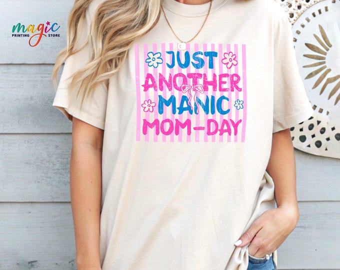 Custom Mother's Day Shirt, Funny Mom Tshirt, Blue Pink Stripes Motherhood Quote Outfit, Gift for Mom