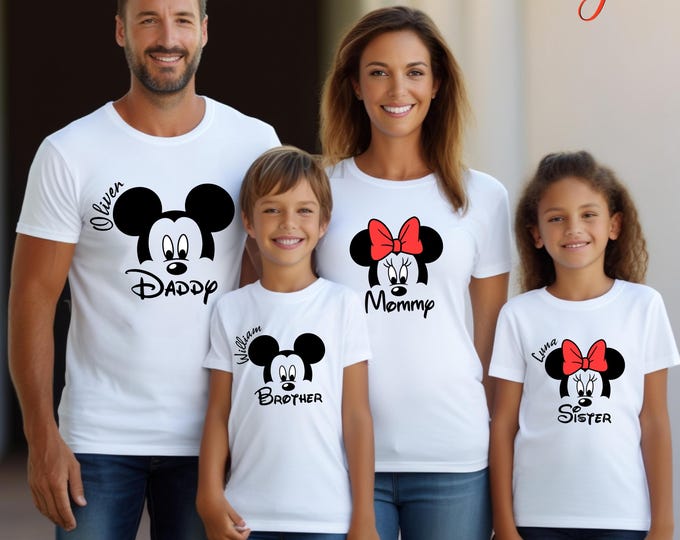 Custom Name Mickey Minnie Mouse Ears Shirt, Matching Family Reunion Tshirt, Disney Vacation Trip Outfit