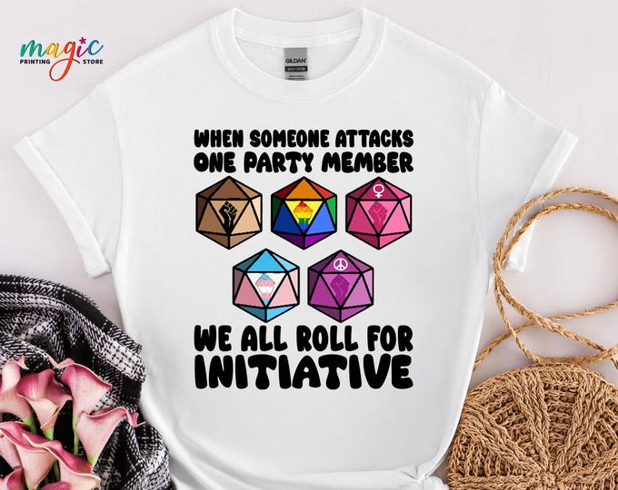 Roll For Initiative D&D Pride Shirt, LGBTQ Trans Ally RPG Dice Tee, Inclusive Gaming Community TShirt
