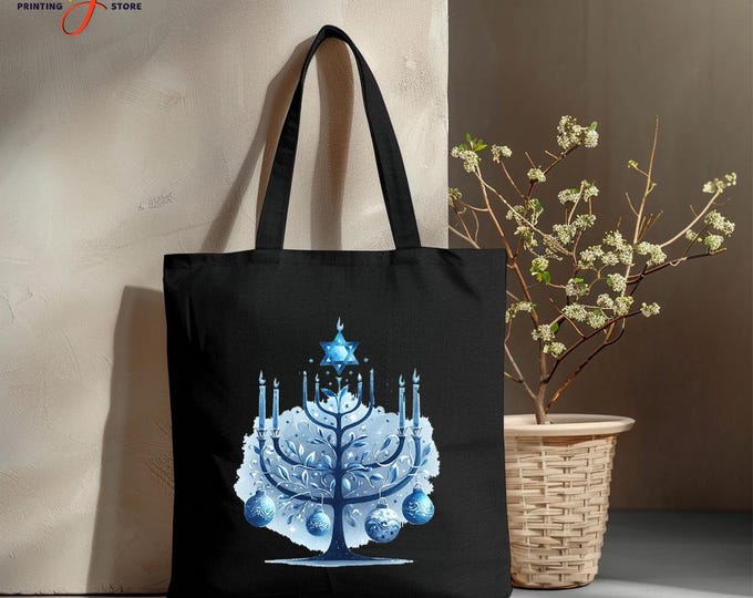 Hanukkah Menorah Tote Bag, Funny Jewish Family Gift, Menorah Chanukah Shopping Bag, Christmas Trip