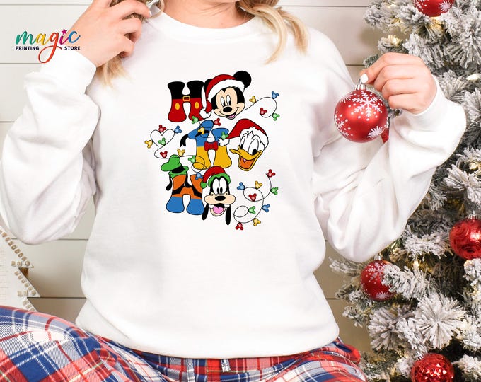 Christmas Disney Sweatshirt, Disney Characters Ho Ho Ho Sweater, Mickey and Friends Christmas Lights Hoodie, Christmas Vacation Sweater