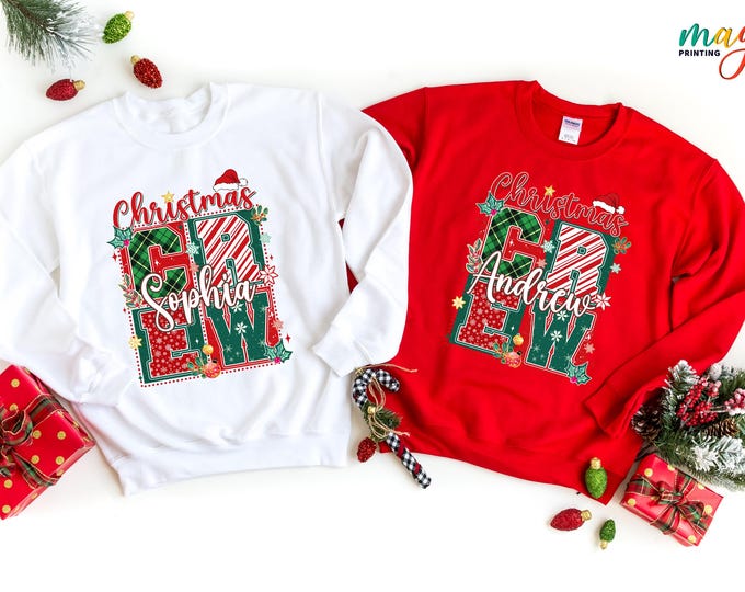 Custom Name Christmas Crew Sweatshirt, Matching Family Gifts, Xmas Holiday Vacation Hoodie