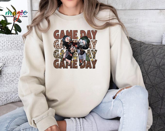 Custom Photo Football Sweatshirt, Game Day Crewneck, Bow Football Hoodie, Sports Mom Sweater, Football Fan Gift