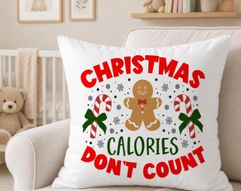 Christmas Calories Pillow Cover, Funny Gingerbread Cushion, Holiday Foodie Throw Pillow, Winter Home Decor