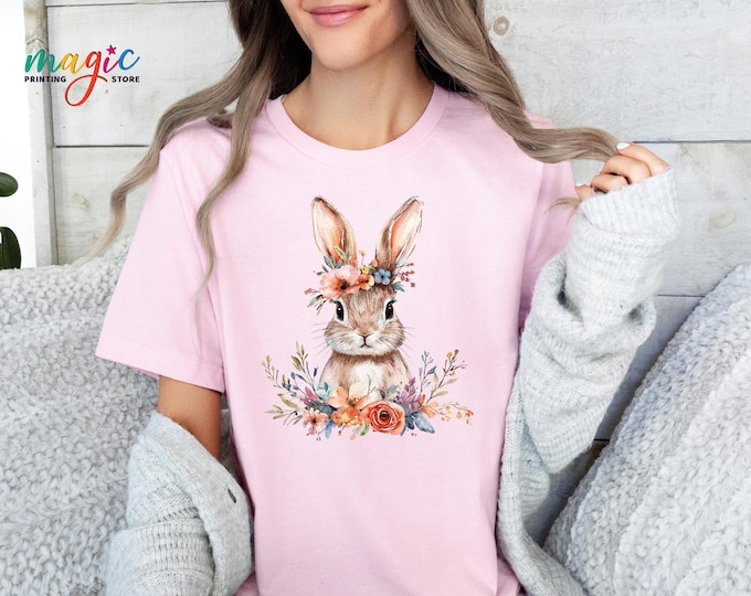 Floral Easter Bunny Shirt, Retro Easter Spring Tshirt, Wildflower Bunny Tee, Funny Easter Shirt, Happy Easter Clothing, Easter Gift
