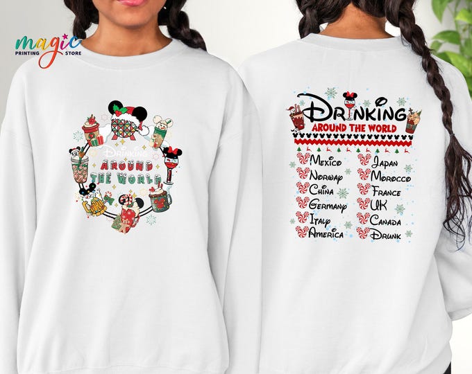 Christmas Drinking Around the World Sweatshirt, Disney Snacks Christmas Sweat, Disneyland Xmas Family Shirt, Holiday Gift