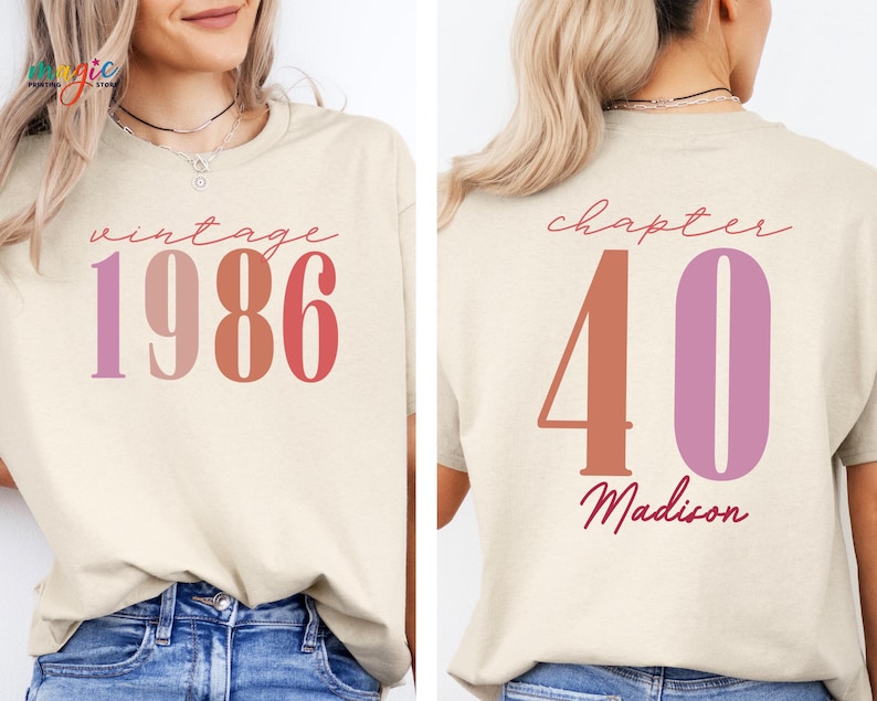 Custom Name Vintage 1986 40th Birthday Shirt, Chapter 40 T-shirt, Personalized Birthday Tee, Birthday Gift for Adults image 9
