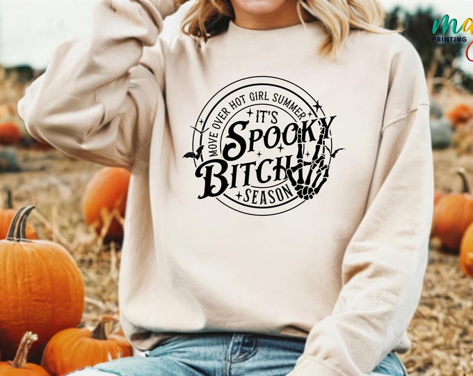 Spooky Bitch Season Sweatshirt, Halloween Skeleton Sweater, Halloween Fall Sweatshirt, Witchy Sweater, Spooky Vibes Hoodie, Halloween Gift