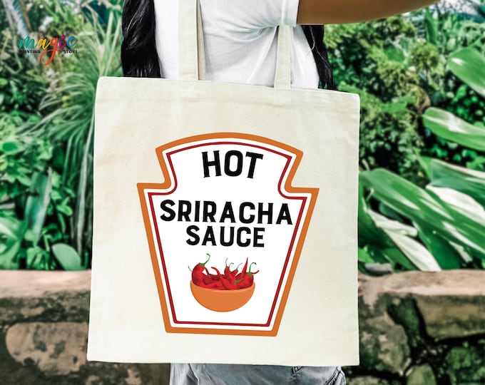 Ketchup Bottle Label Tote Bag, Funny Condiment Group Shopping Bag