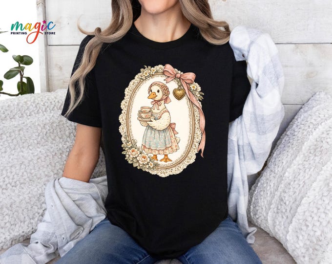 Vintage Easter Goose Shirt, Floral Easter Tee, Mama Goose Tshirt, Coquette Floral Spring Shirt, Cottagecore easter
