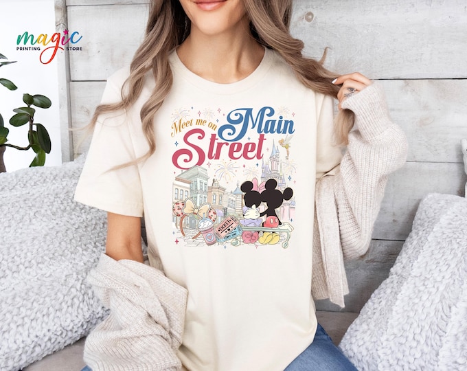 Disney Meet Me On Main Street Shirt, Retro Coquette Disney Tshirt, Magical Kingdom Tee, Vintage Mickey Minnie Shirt