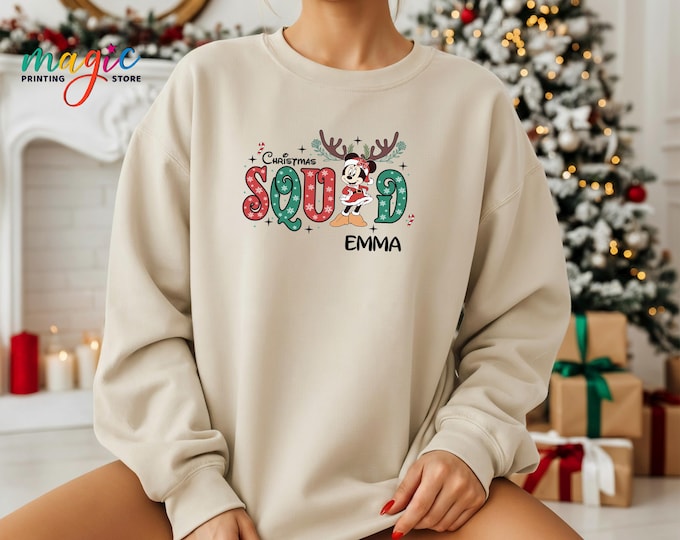 Custom Name Christmas Squad Sweatshirt, Mickey and Friends Christmas Sweater, Christmas Family Vacation Hoodie, Christmas Matching Sweater