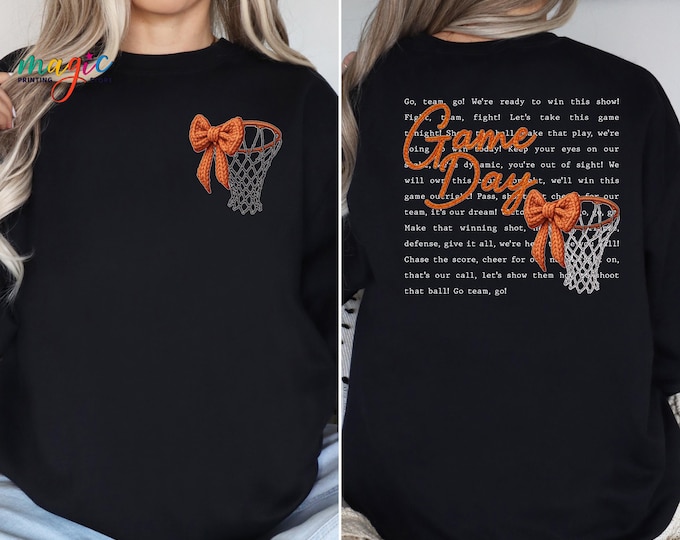 Coquette Bow Basketball Sweatshirt, Game Day Hoodie, Basketball Girlfriend Sweater, Gift for Basketball Fan
