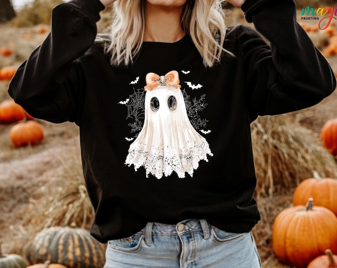 Cute Lace Ghost Sweatshirt, Boo In Boojee,Halloween Boo Sweater,Halloween Ghost Coquette Bow Sweatshirt, Spooky Season Hoodie,Halloween Gift