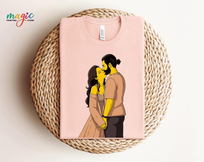 Custom Couple Cartoon Shirt, Personalized Cartoon Portrait Tee, Photo to Caricature, Funny Birthday Photo Gift