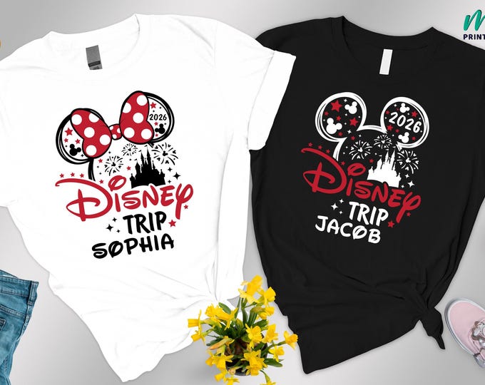Custom Name Disney Trip Shirt, Matching Family Vacation 2026 Tshirt, Mickey Minnie Mouse Travel Tee