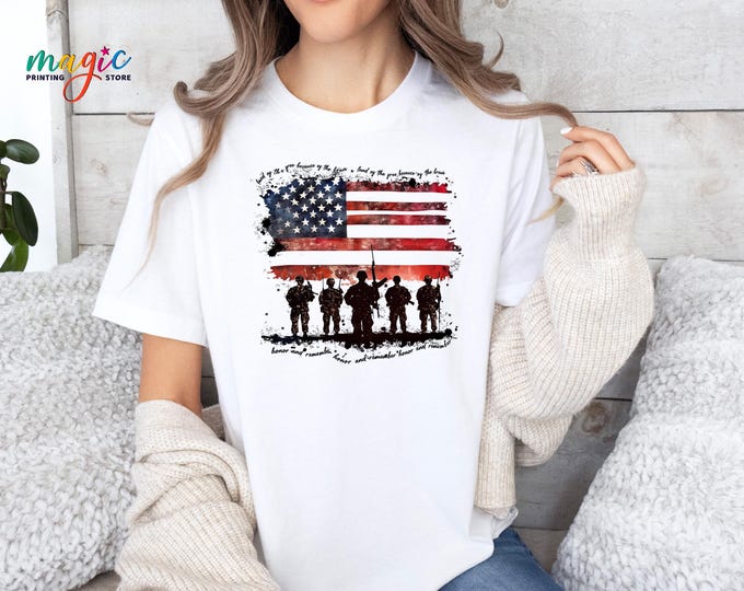 Land of the Free Patriotic Shirt, Veterans Day Tshirt, Honor and Remember, Independence Day Gift with USA Flag, Appreciation Tee