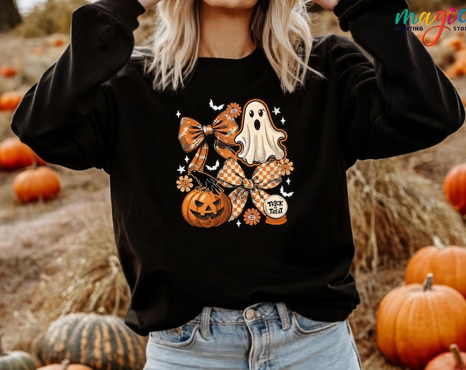 Vintage Halloween Sweatshirt, Ghost Coquette Sweater, Spooky Season Sweater, Floral Fall Pumpkin Hoodie, Witchy Vibes Shirt, Halloween Gift
