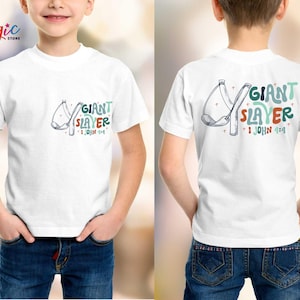 Kids Christian Shirt, Giant Slayer David Goliath, Little Boy Tee,Toddler Colorful Religious Shirt, Bible Verse Kids Tee, God Is Bigger Shirt