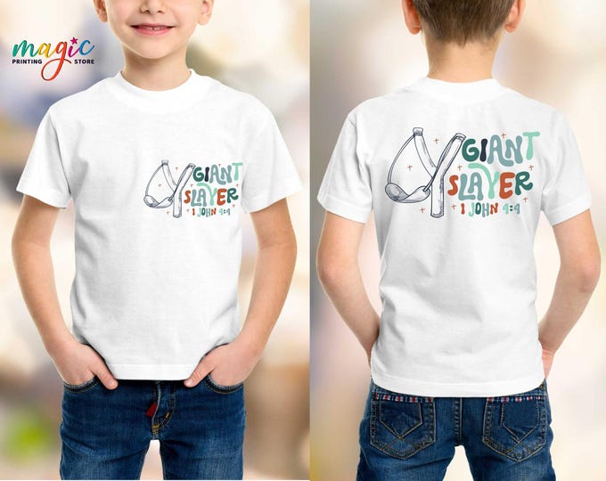 Kids Christian Shirt, Giant Slayer David Goliath, Little Boy Tee,Toddler Colorful Religious Shirt, Bible Verse Kids Tee, God Is Bigger Shirt