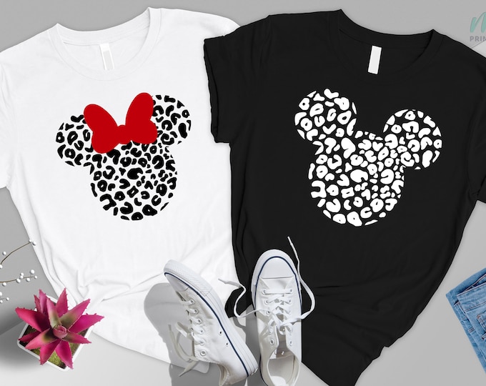 Leopard Print Mickey Minnie Family Matching Shirts, Cute Disney Couples Tee, Leopard Mickey Minnie Mouse Gift, Disney Family Vacation Shirts