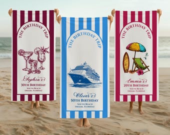 Custom Birthday Trip Beach Towel, Personalized Family Vacation Towel, Summer Pool Gift