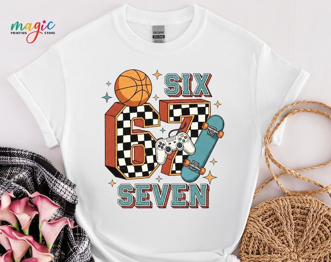 Funny 6 7 Meme Gaming Boy Shirt, Viral Gen Alpha Gamer Tee, Six Seven Internet Meme TShirt, Cool Kids Birthday Outfit
