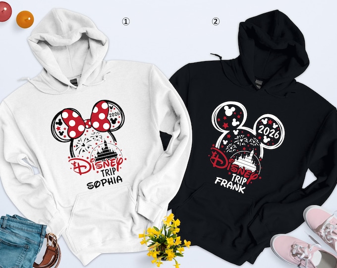 Custom Disney World 2026 Family Trip Matching Hoodie, Disneyland Vacation Apparel, Mouse Ears Magic Kingdom Sweater