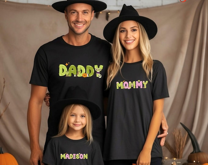 Custom Name Halloween Family Tshirt, Halloween Alphabet Shirt, Personalized Halloween Matching Shirt, Matching Family Shirt, Spooky Season