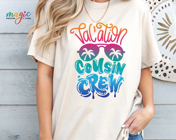 Custom Summer Vacation Cousin Crew Shirt, Beach Trip 2026 Tshirt, Sunglasses Pine Tree Outfit