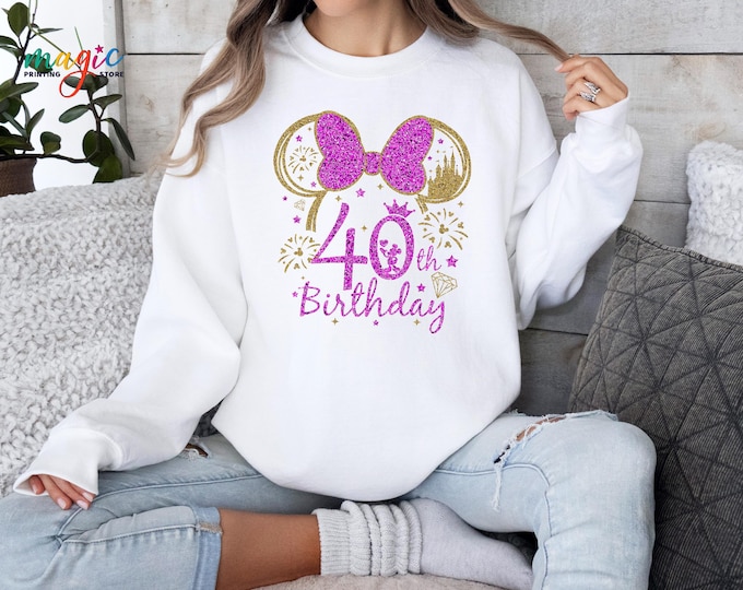 40th Birthday Minnie Mouse Sweatshirt, Disney Birthday Girl Sweater, Disney Birthday Girl Trip Hoodie