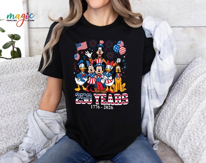 Mickey and Friends 250th Years Shirt, Patriotic Disney Characters Tshirt, Magic 4th of July Tee