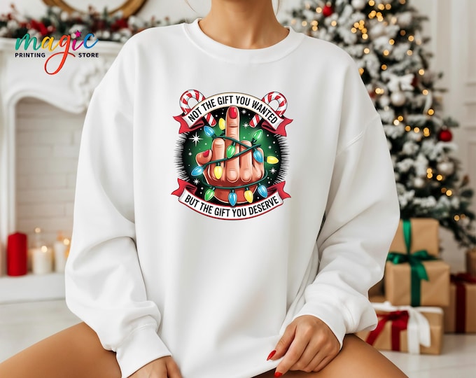 Sarcastic Christmas Sweatshirt, Xmas Middle Finger Sweater, Funny Christmas Sweatshirt, Candy Cane Humor Hoodie, Holiday Gift