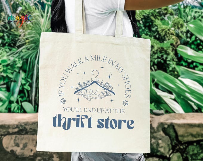 Vintage Thrift Store Tote Bag, Canvas Market Bag for Thrifter, Thrift Shop Bag Gift, Second Hand Sale Tote, Garage Sale Bag