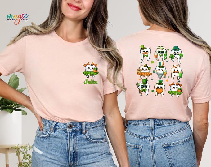 Custom Dental Teeth St Patricks Day Shirt, Personalized Lucky Tooth Shirt, Irish Dental Hygienist Shirt, Dental Assistant T-Shirt