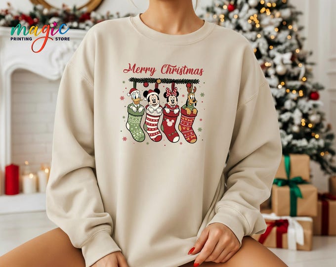 Disneyland Christmas Socks Sweatshirt, All Characters Disneyland Shirt, Christmas Family Shirt, Xmas Hoodie