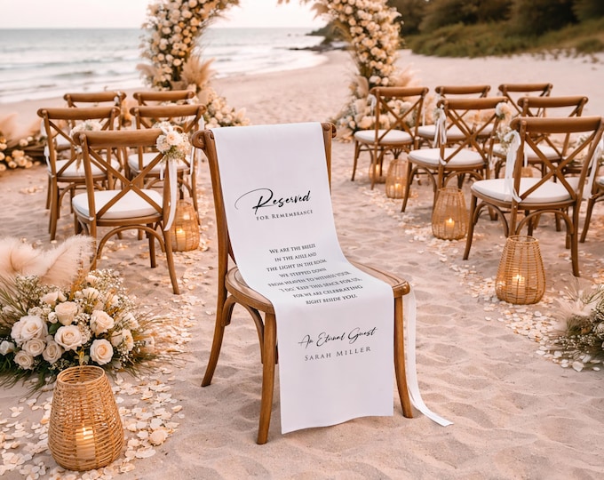Custom Reserved for Remembrance Wedding Chair Sign, Memorial Ceremony Decor, Personalized  Chair Banner