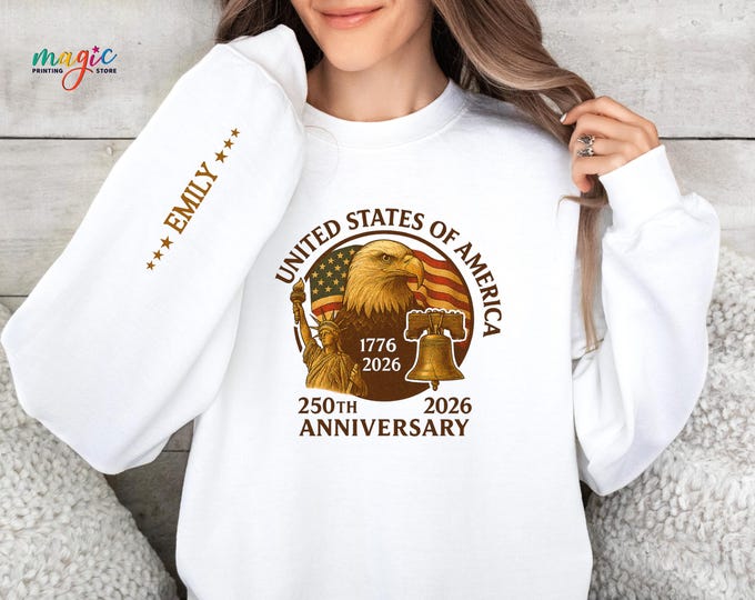 Personalized 250th Anniversary USA Sweatshirt, 1776 Patriotic Eagle Sweater, American Flag Hoodie